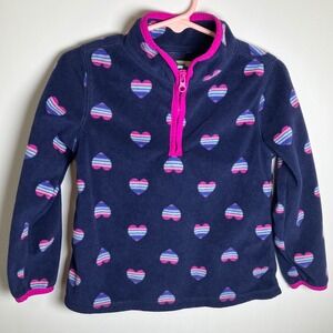 OshKosh B'gosh Girls 3T Navy Blue Heart Print Quarter Zip Fleece Pullover Jacket